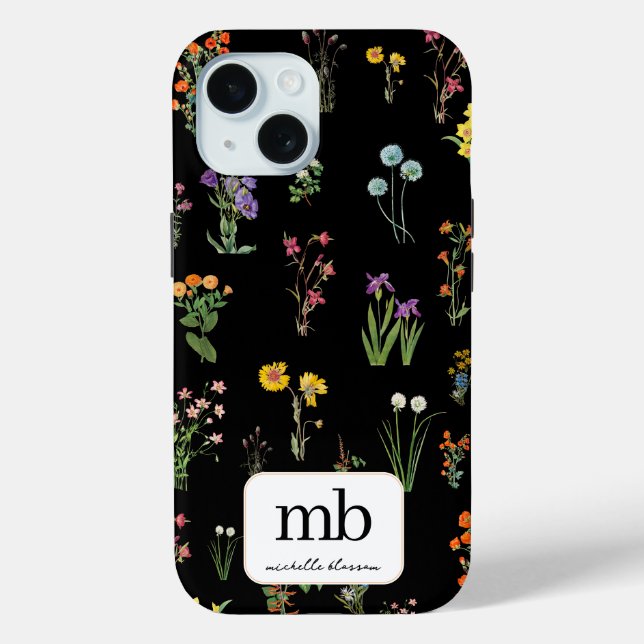 Wilde Blume Wasserfarbenes Schwarzes Botanisches F Case-Mate iPhone Hülle (Rückseite)