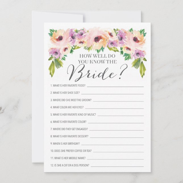 Wilde Blume, wie gut Sie das Bride-Spiel kennen (Vorderseite)