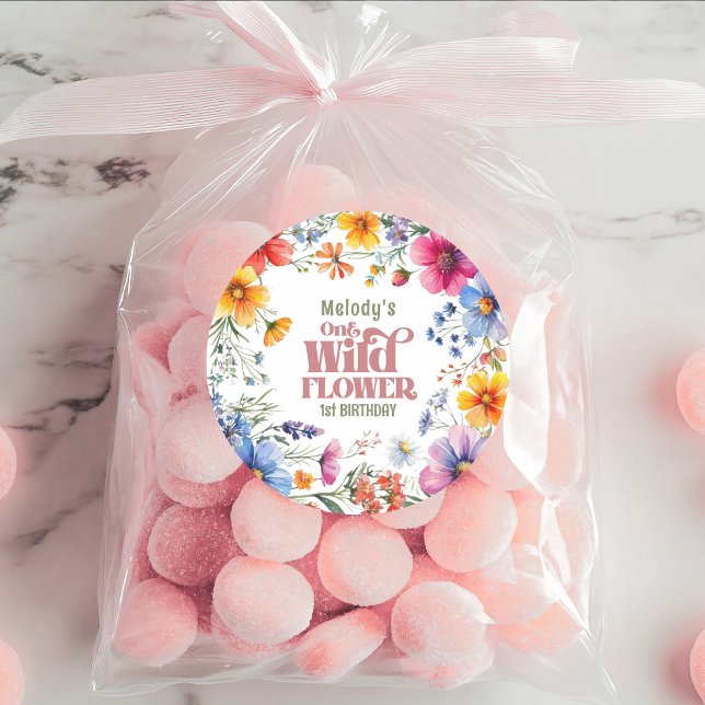 Wilde Blume Wild One 1. Geburtstag  Runder Aufkleber (Von Creator hochgeladen)