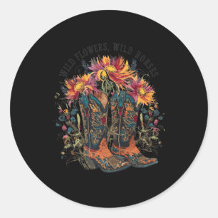 Wilde Blume - Wilde Pferde Cowgirl Boot Western Fl Runder Aufkleber