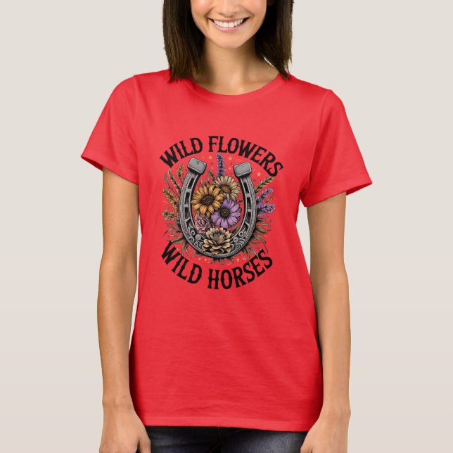 Wilde Blume Wilde Pferde T-Shirt (Vorderseite)