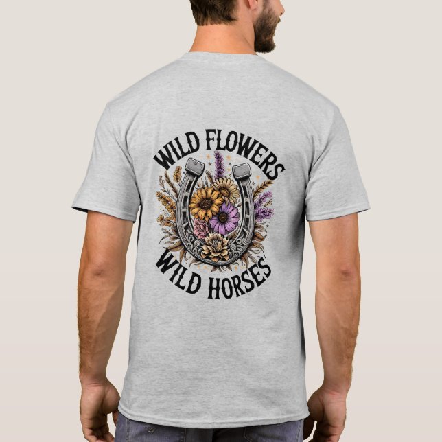 Wilde Blume Wilde Pferde T-Shirt (Rückseite)