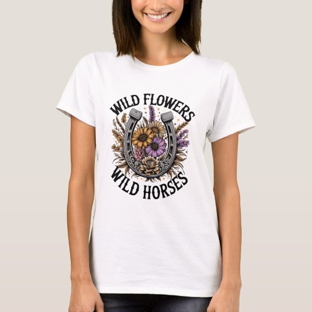 Wilde Blume Wilde Pferde T-Shirt (Vorderseite)