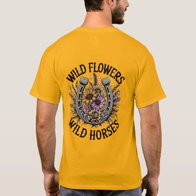 Wilde Blume Wilde Pferde T-Shirt (Rückseite)