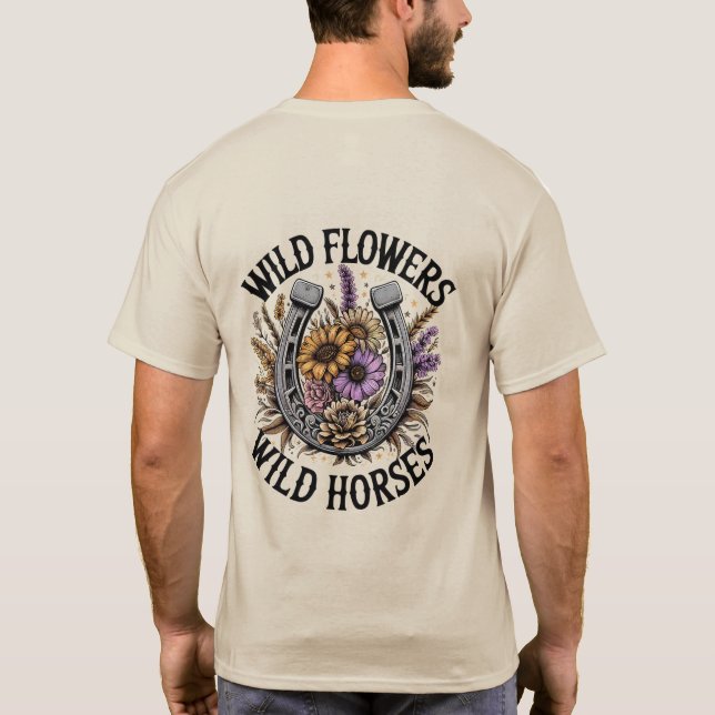 Wilde Blume Wilde Pferde T-Shirt (Rückseite)