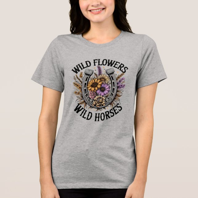 Wilde Blume Wilde Pferde Tri-Blend Shirt (Vorderseite)