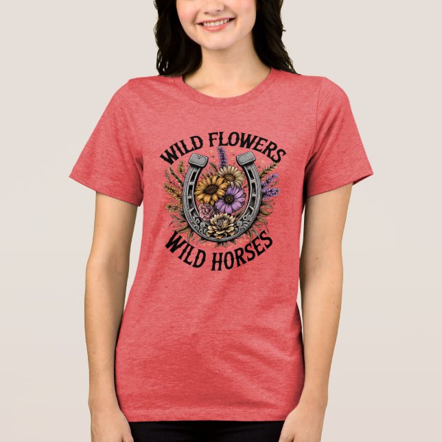 Wilde Blume Wilde Pferde Tri-Blend Shirt (Vorderseite)