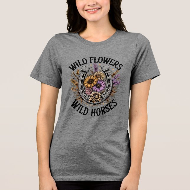 Wilde Blume Wilde Pferde Tri-Blend Shirt (Vorderseite)