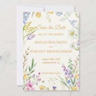 Wilde Blumen Aquarell Blumen Save the Date Karte