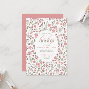 Wilde-Blumen-Baby-Party-Einladung - rosa Einladung