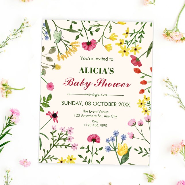 Wilde Blumen Baby Shower Einladung (Von Creator hochgeladen)