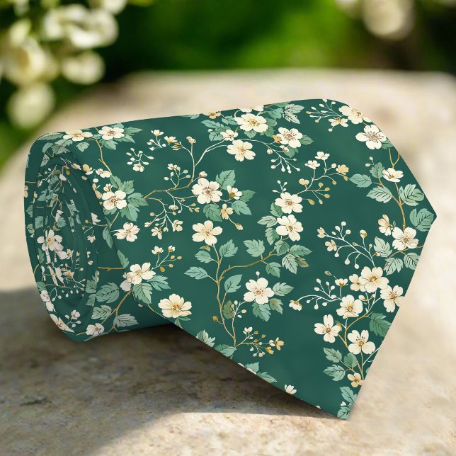 Wilde Blumen Blätter Natur Grünes Muster Krawatte (Von Creator hochgeladen)