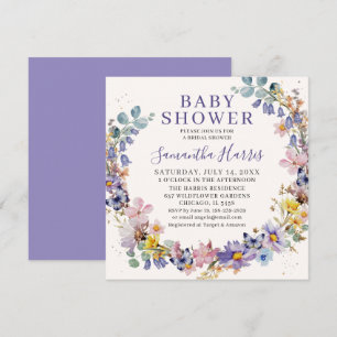 Wilde Blumen Bunte Wasserfarbe Kranz Baby Shower Einladung