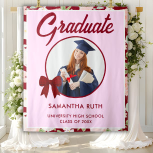 Wilde Blumen Burgunder Gingham Schleife Graduierte Wandteppich
