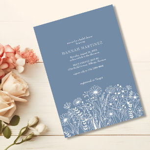 Wilde Blumen Dusty Blue Elegante Boho Hochzeitsdus Einladung