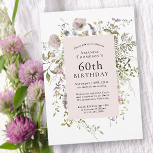 Wilde Blumen Elegante Botanik 60. Geburtstag Einladung