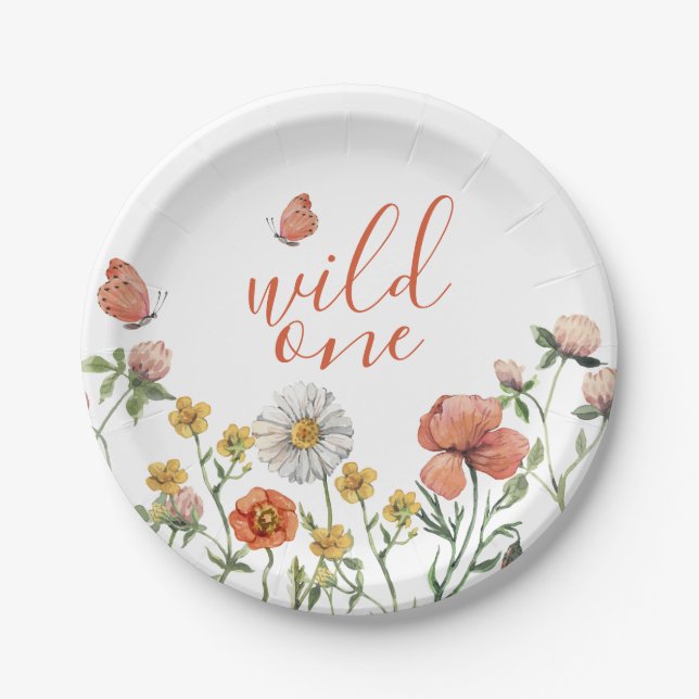 Wilde-Blumen-Erstgeburtstagsfeier Pappteller (Vorderseite)