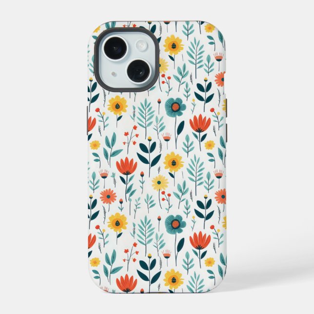Wilde Blumen Farbige Muster iPhone 15 Hülle (Rückseite)