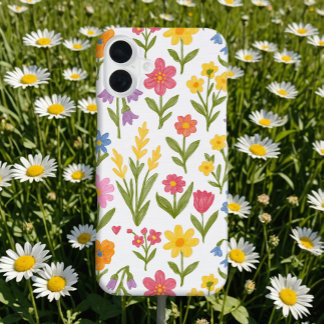 Wilde Blumen Floral Süß Bunt Gekritzelt Auf Weiß iPhone 16 Plus Hülle