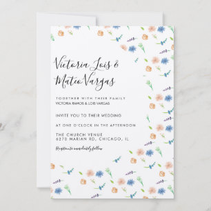 Wilde Blumen Florale Grünpflanzen Aquarell Hochzei Einladung
