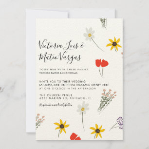 Wilde Blumen Florale Grünpflanzen Hochzeit Beige Einladung