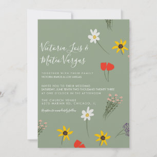 Wilde Blumen Florale Grünpflanzen Hochzeit Salbei  Einladung