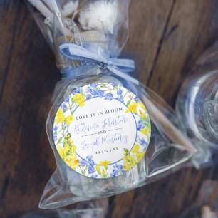 Wilde Blumen gelb blau Aquarell botanische Hochzei Runder Aufkleber