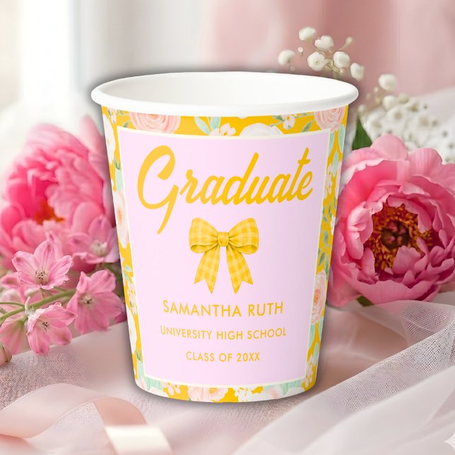 Wilde Blumen Gelb Gingham-Schleife Abschlussfeier Pappbecher (Von Creator hochgeladen)
