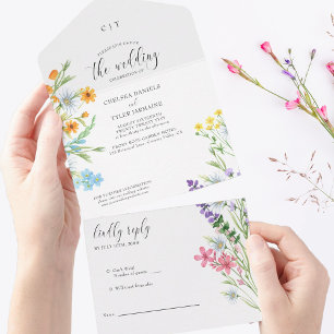 Wilde Blumen Hochzeit Hübsche Wiesenblume All In One Einladung