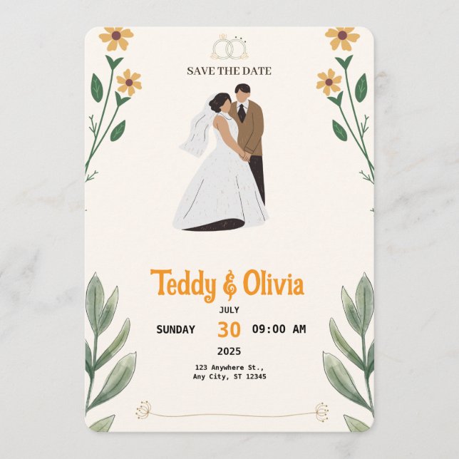 Wilde-Blumen-Hochzeit-Save-the-Date-Karte  Save The Date (Vorderseite)