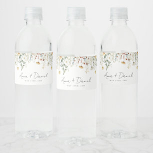 Wilde Blumen Hochzeit Wasserflaschenetikett