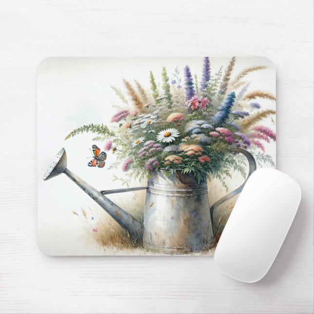 Wilde Blumen in Gießkanne Mousepad (Mit Mouse)