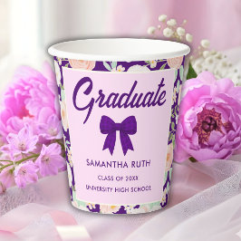 Wilde Blumen Lila Gingham-Schleife Abschlussfeier Pappbecher