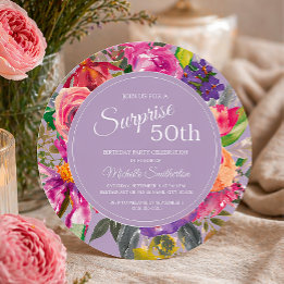 Wilde Blumen Lila Rosa 50. Geburtstag Einladung