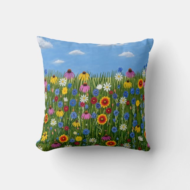 Wilde Blumen mit Gänseblümchen Kissen (Vorderseite)