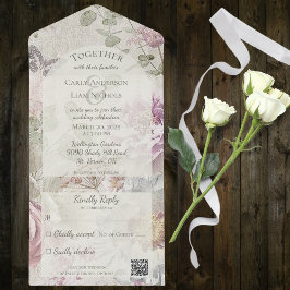 Wilde Blumen mit Schmetterling und QR-Code All In One Einladung