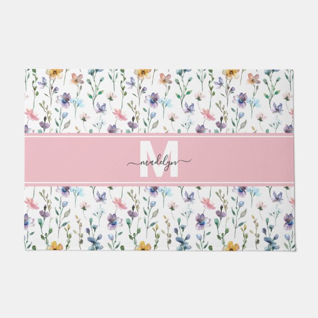 Wilde-Blumen-Monogramm Fußmatte (Vorderseite)
