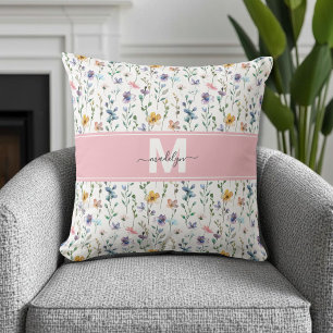 Wilde-Blumen-Monogramm Kissen
