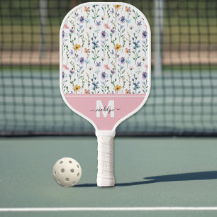 Wilde-Blumen-Monogramm Pickleball Schläger