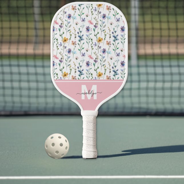 Wilde-Blumen-Monogramm Pickleball Schläger (Wildflower Monogram Pickleball Paddle)
