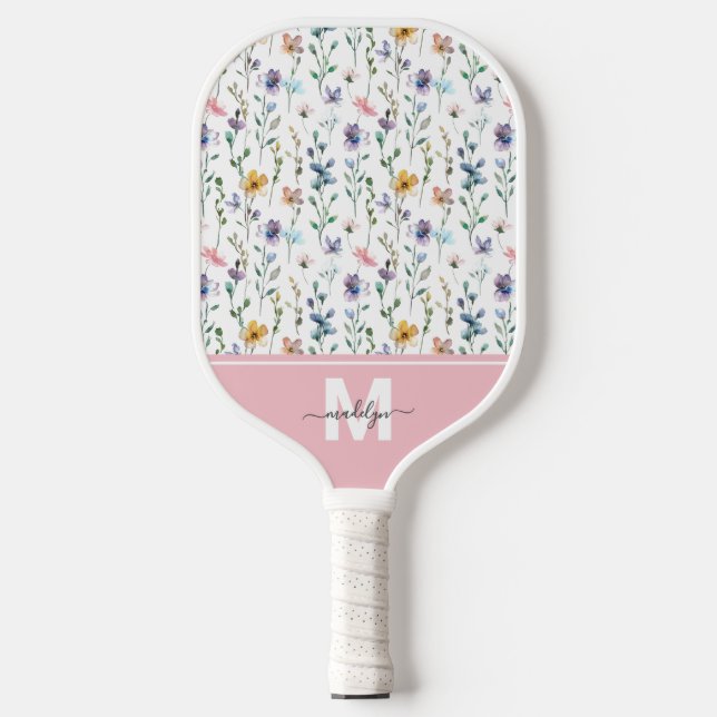 Wilde-Blumen-Monogramm Pickleball Schläger (Vorderseite)