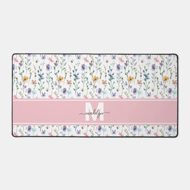 Wilde-Blumen-Monogramm Schreibtischunterlage (Vorderseite)