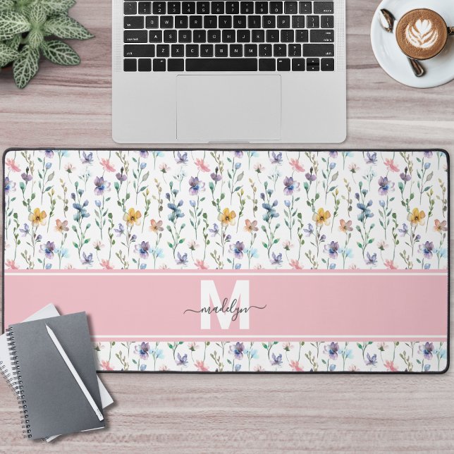 Wilde-Blumen-Monogramm Schreibtischunterlage (Wildflower Monogram Desk Mat )