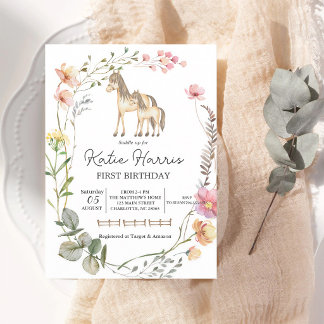 Wilde-Blumen-Pferd-Geburtstags-Einladung Einladung