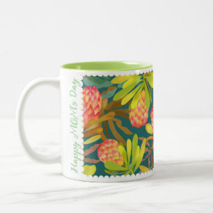 Wilde Blumen Protea Grün Zweifarbige Tasse