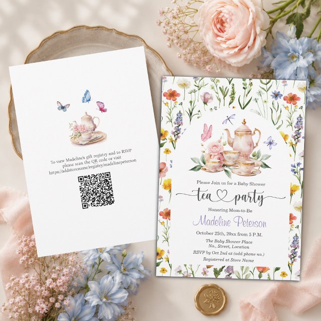 Wilde Blumen QR-Code-Teeparty-Baby- Shower  Einladung (Von Creator hochgeladen)