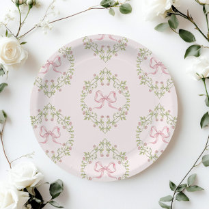 Wilde Blumen rosa Band Schleife Kokette Babyparty Pappteller
