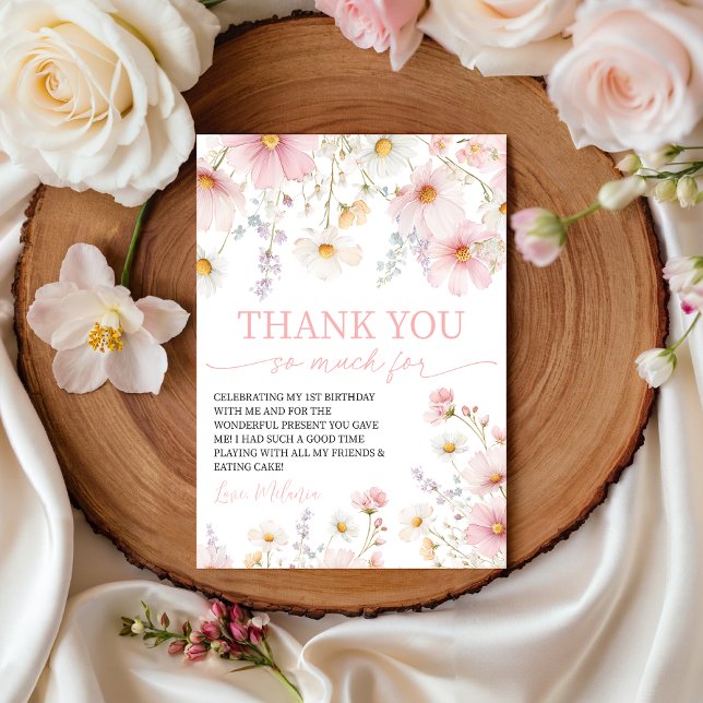 Wilde-Blumen-Rosa-Blumen-Dankeskarten Einladung (Von Creator hochgeladen)