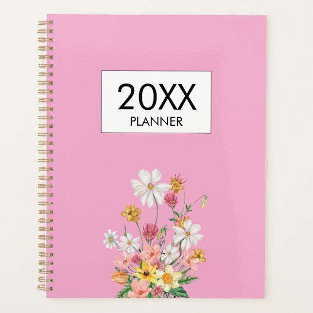 Wilde Blumen Rosa Personalisiert Planer (Vorderseite)