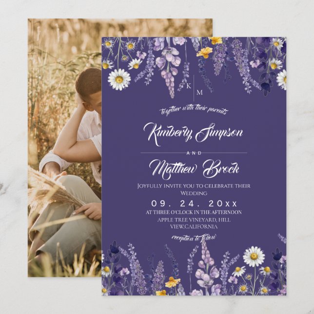  Wilde Blumen Rustikale Gartenhochzeit  Einladung (Vorne/Hinten)